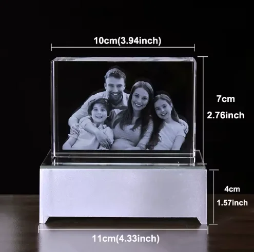 3D Crystal Photo Cube with LED Light Base