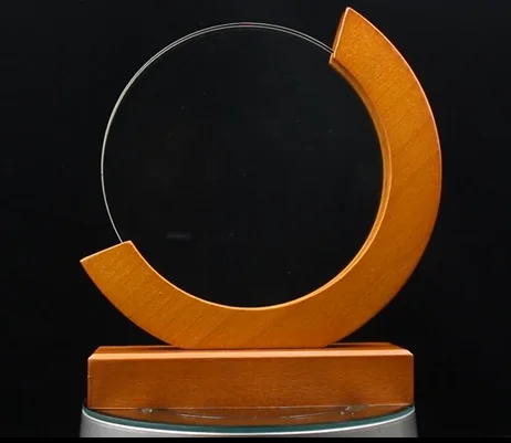 Crystal Trophy Award with Wood Base